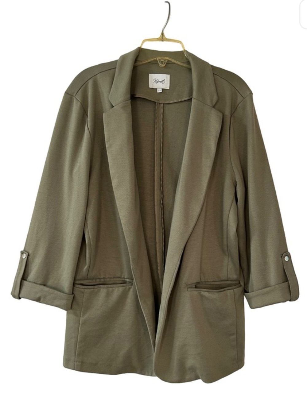Kismet Olive Green Open-Front Blazer with Roll-Tab Sleeves